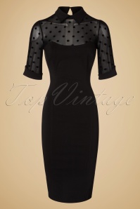 Collectif Clothing - Wednesday Polkadot Pencil Dress Années 1950 en Noir 2