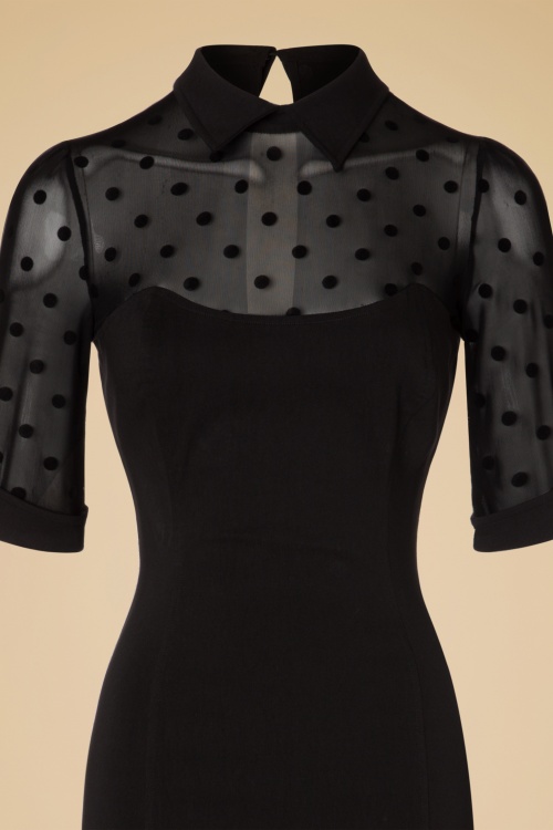 Collectif Clothing - Wednesday Polkadot Pencil Dress Années 1950 en Noir 3