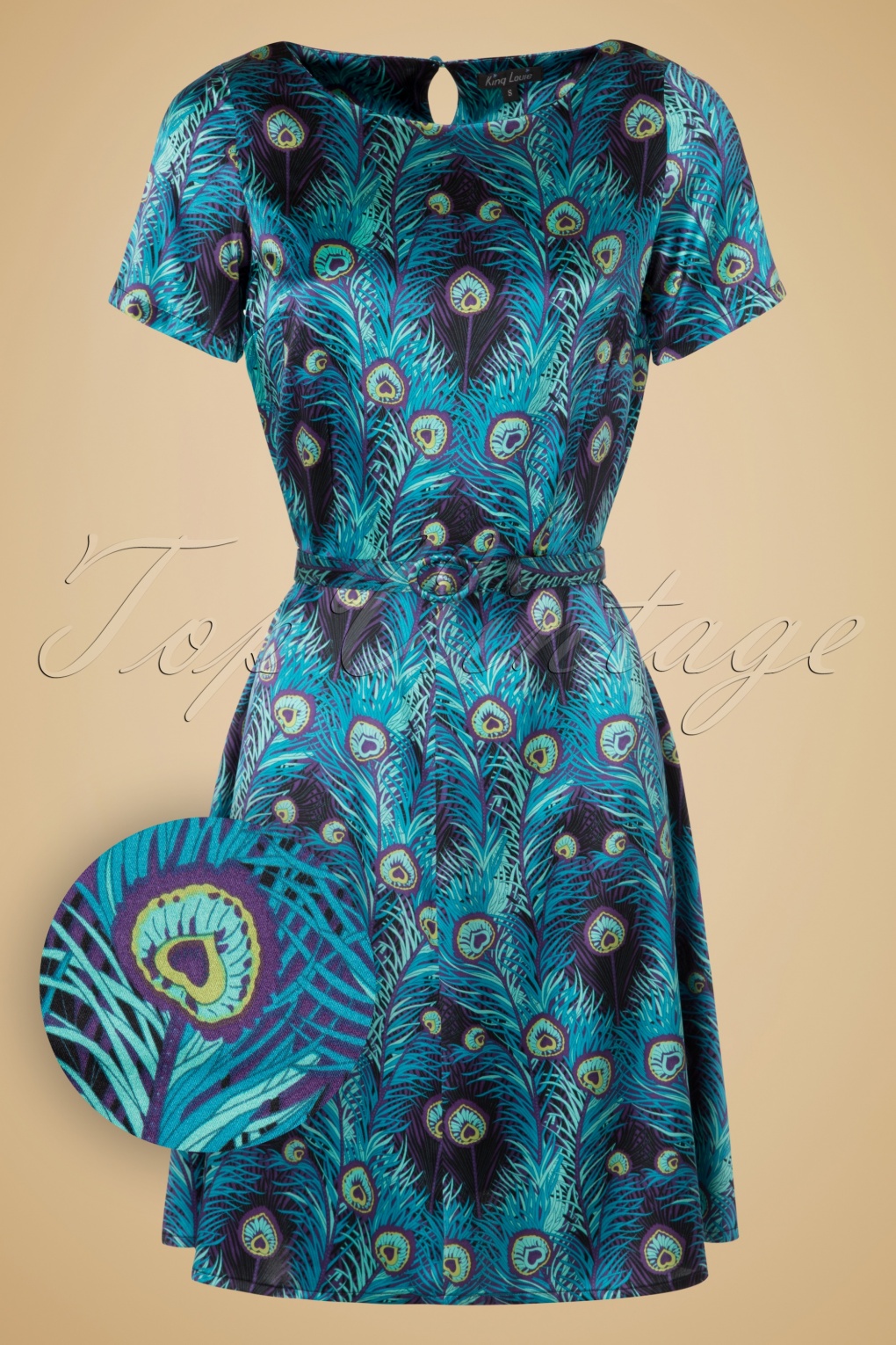 60s Betty Peacock Plume Dress in Blue Silk