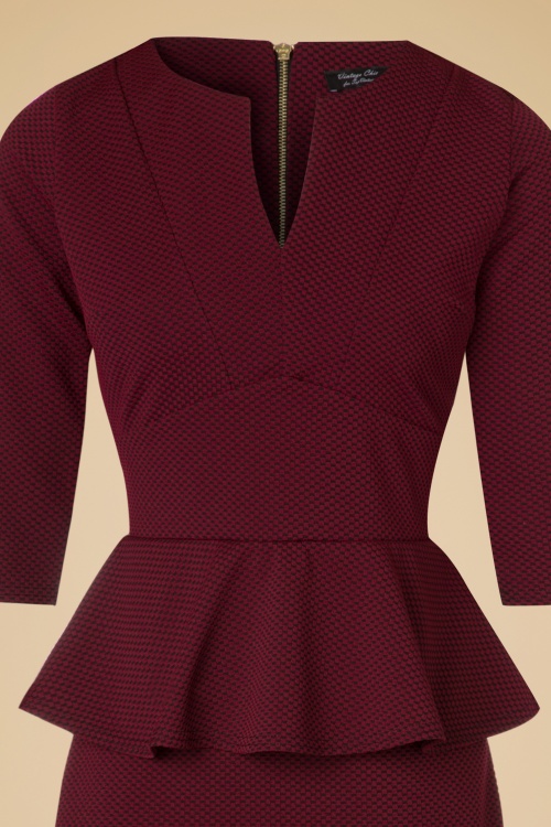 Vintage Chic for Topvintage - 50s Jennifer Peplum Pencil Dress in Wine and Black 2