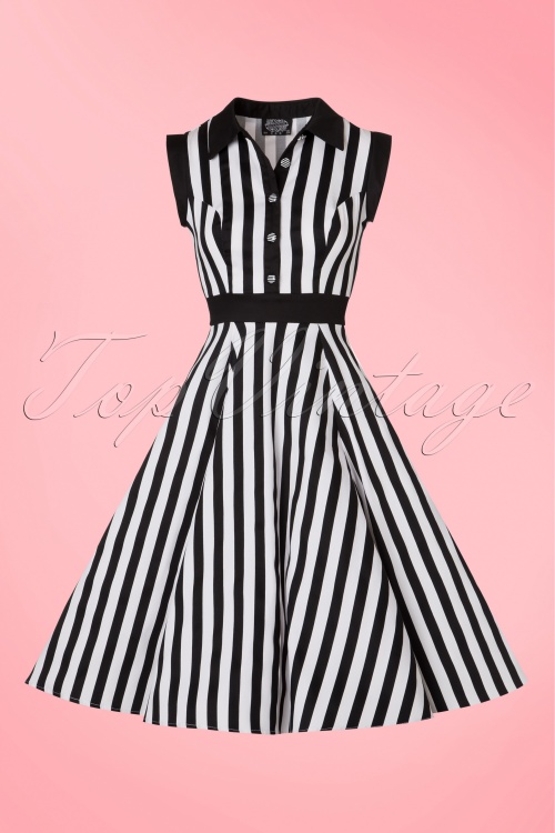 Hearts & Roses - 50s Debra Stripes Swing Dress in Black and White 3