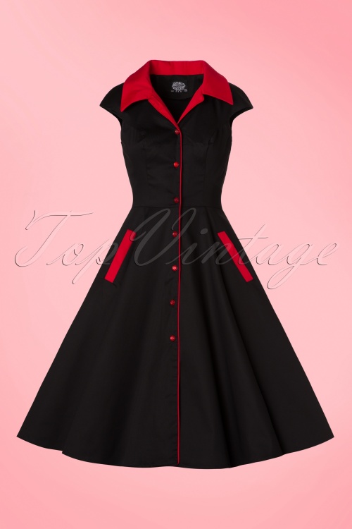 Hearts & Roses - Sheila Swing Dress Années 1950 en Noir et Rouge 2