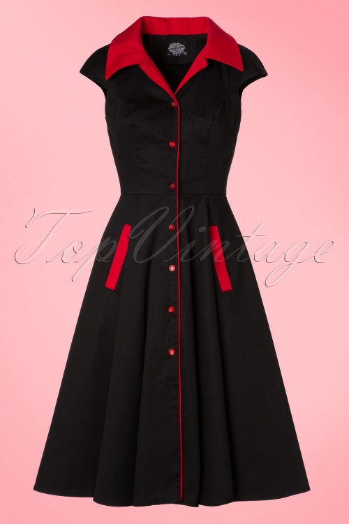 Hearts & Roses - Sheila Swing Dress Années 1950 en Noir et Rouge