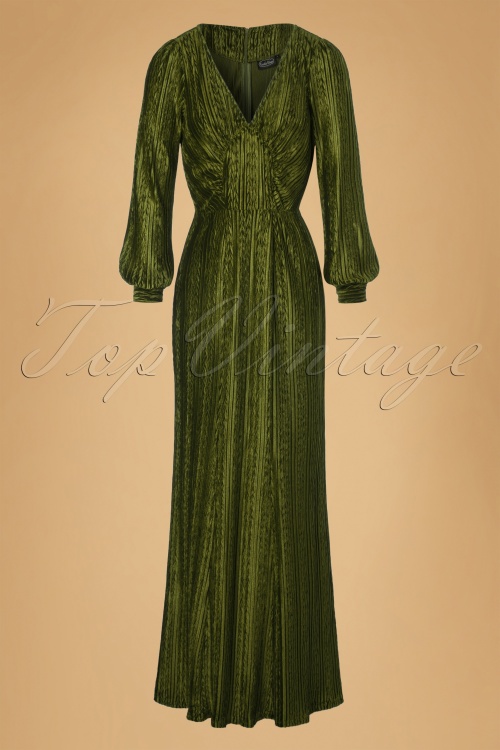 Vixen - 30s Olivia Velvet Maxi Dress in Olive Green 3