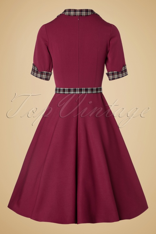 40s Ella Swing Dress In Raspberry And Tartan