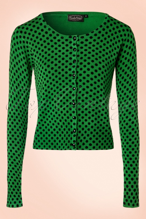 Vixen - 50s Wylie Polkadot Cardigan in Green