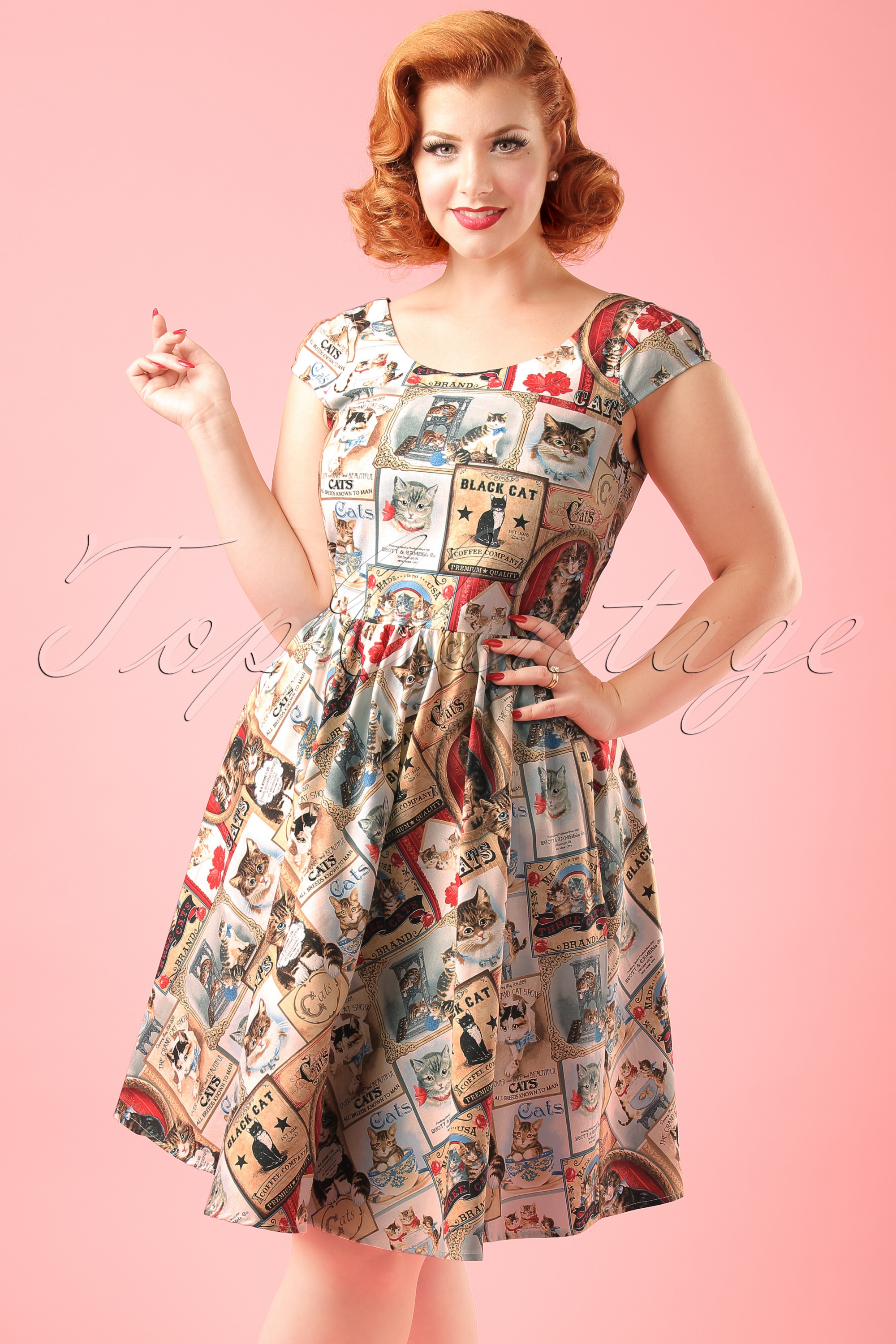 ワンピース 80s vintage cherrycollar stripeddress Retrolicious TopVintage Exclusive ~ 50s Citizen Cat Dress in
