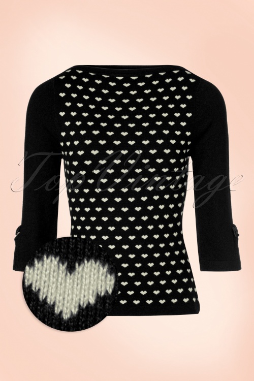 Banned Retro - Addicted Charming Heart Sweater Années 1960 en Noir