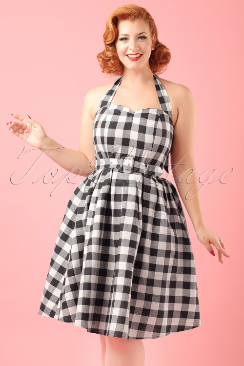 Dolly and Dotty - 50s Sophie Halter Check Swing Dress in Black and White