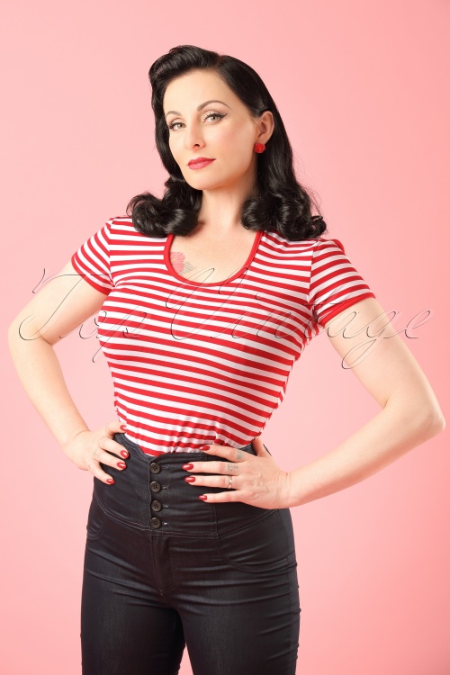 Dolly and Dotty - Gina Stripes Top Années 1950 en Rouge et Blanc 2