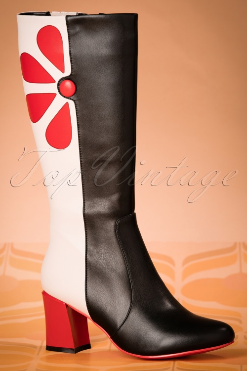 Banned Retro - Strawberry Fields Forever Boots Années 1960 en Noir et Crème 2