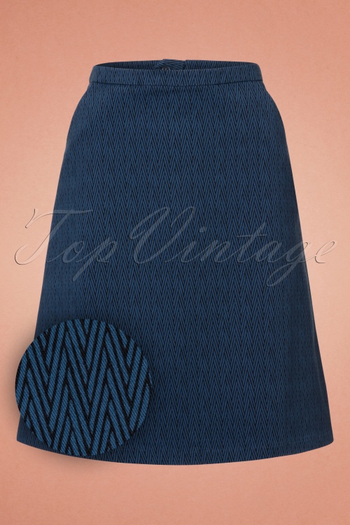 Wow To Go! - 60s Pierre Zigzag Skirt in Denim Blue