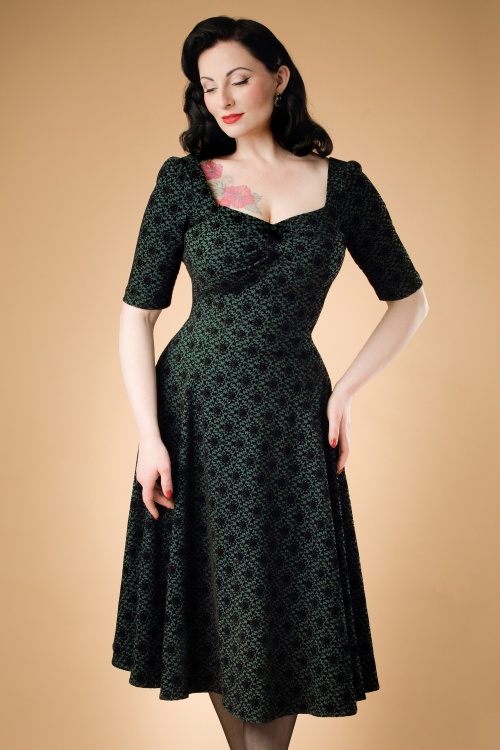 Collectif Clothing Dolores Doll Half Sleeve Brocade Swing Dress 18946 20160601 modelc
