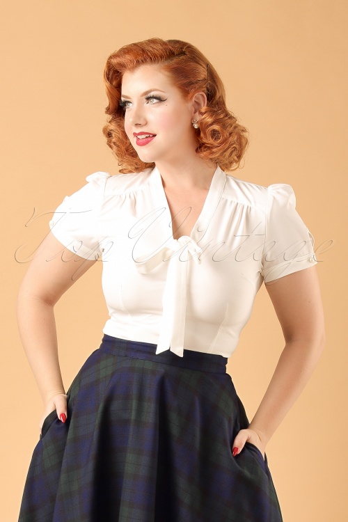 Collectif Clothing - 50s Tura Bow Blouse in Ivory 2