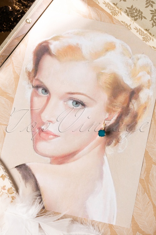 Lovely - Vintage Lucinda oorbellen in groenblauw 2