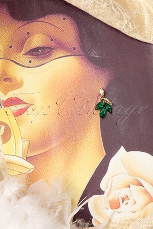  - I Love My Gold Green Leaves Earrings Années 30 2