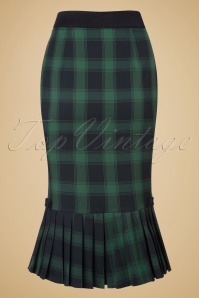 Vixen - 40s Agnes Tartan Pencil Skirt in Green 12
