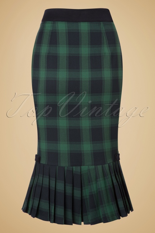 Vixen - 40s Agnes Tartan Pencil Skirt in Green 12