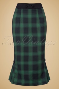 Vixen - 40s Agnes Tartan Pencil Skirt in Green 6