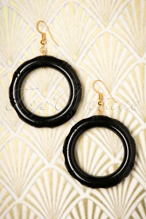 Splendette - TopVintage Exclusive ~ 20s Abigail Carved Hoop Earrings in Black