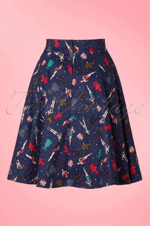Collectif Clothing - Tammy Paper Pin Up Doll Skirt Années 1950 en Navy 4