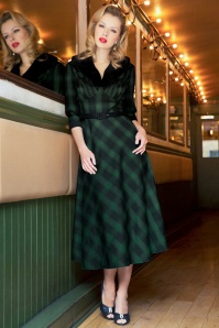 Vixen - 40s Lola Tartan Swing Dress in Green 8