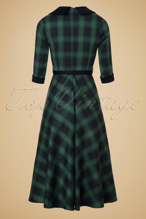 Vixen - 40s Lola Tartan Swing Dress in Green 14