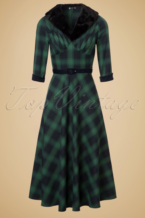 Vixen - 40s Lola Tartan Swing Dress in Green 2