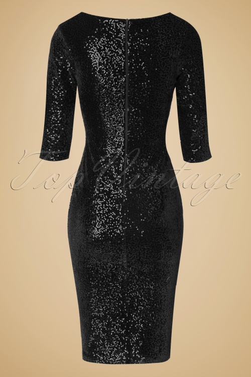 Vintage Chic for Topvintage - 50s Twinkle Sequin Pencil Dress in Black 6