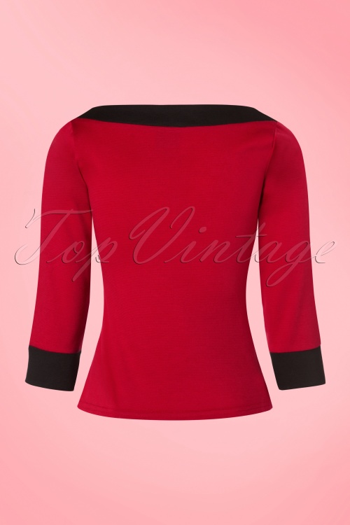 Steady Clothing - TopVintage Exclusive ~ 50s Bianca Bow Boatneck Top in Red 2