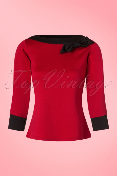 Steady Clothing - Bianca Bow Boatneck Top Années 1950 en Rouge