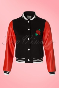 Collectif Clothing - 50s Britney Rose College Jacket in Black and Red 2