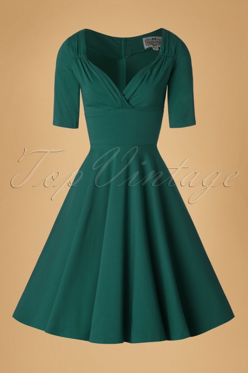 Collectif Clothing - 50s Trixie Doll Swing Dress in Teal 2
