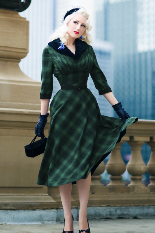 Vixen - Lola Tartan Swing Dress Années 1940 en Vert 5