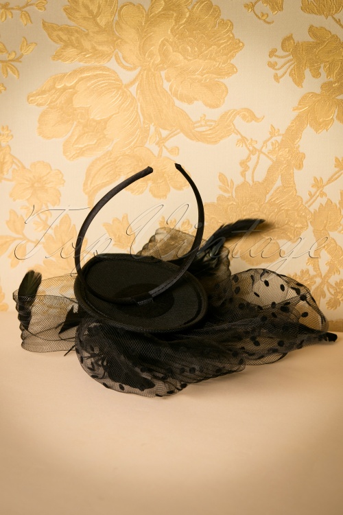 Kaytie - 40s Florence Feathers and Veil Fascinator Headband in Black 4