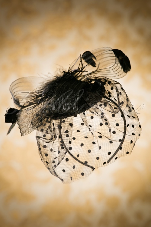 Kaytie - 40s Florence Feathers and Veil Fascinator Headband in Black 3