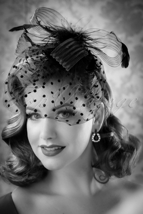 Kaytie - Florence Feathers and Veil Fascinator Stirnband in Schwarz