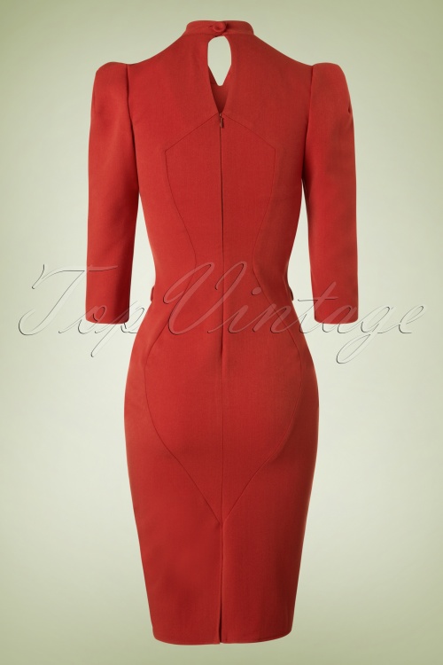 Miss Candyfloss - 40s Iines Lou Pencil Dress in Rust 4