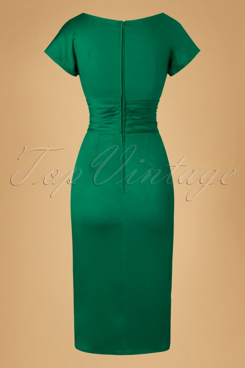 The House of Foxy - 60s Dolce Vita Sarong Pencil Dress in Emerald 2