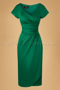The House of Foxy - 60s Dolce Vita Sarong Pencil Dress in Emerald