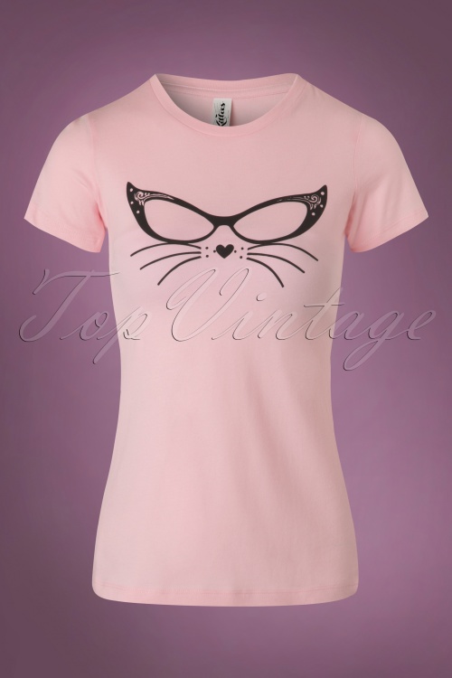Kittees by Mandie Bee - Cool Kitten T-Shirt Années 50 en Rose