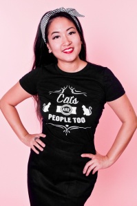 Kittees by Mandie Bee - 50s Cats Are People Too T-Shirt in Black 3
