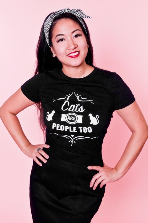 Kittees by Mandie Bee - 50s Cats Are People Too T-Shirt in Black 3