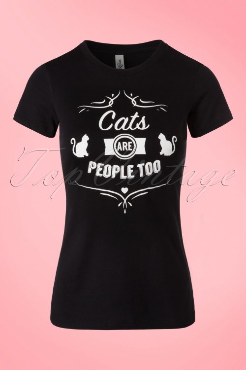 Kittees by Mandie Bee - 50s Cats Are People Too T-Shirt in Black 2