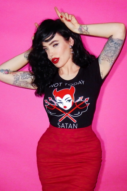 Vixen by Micheline Pitt - 50s Not Today Satan T-Shirt in Black 4