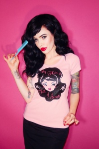 Vixen by Micheline Pitt - Exclusief TopVintage ~ My Hair Is Full Of Secrets T-shirt in roze