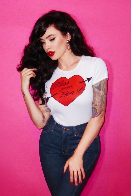 Vixen by Micheline Pitt - 50s Bless Your Heart T-Shirt in White