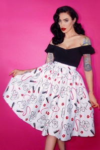 Collectif Clothing - 50s Hepburn Cherry Love Swing Dress in Cream