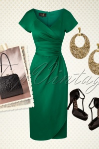 The House of Foxy - 60s Dolce Vita Sarong Pencil Dress in Emerald 5