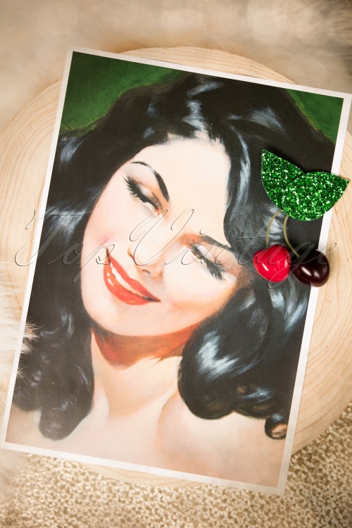 Lady Luck's Boutique - 60s Delicious Glitter Cherries in Your Hair Clip 2